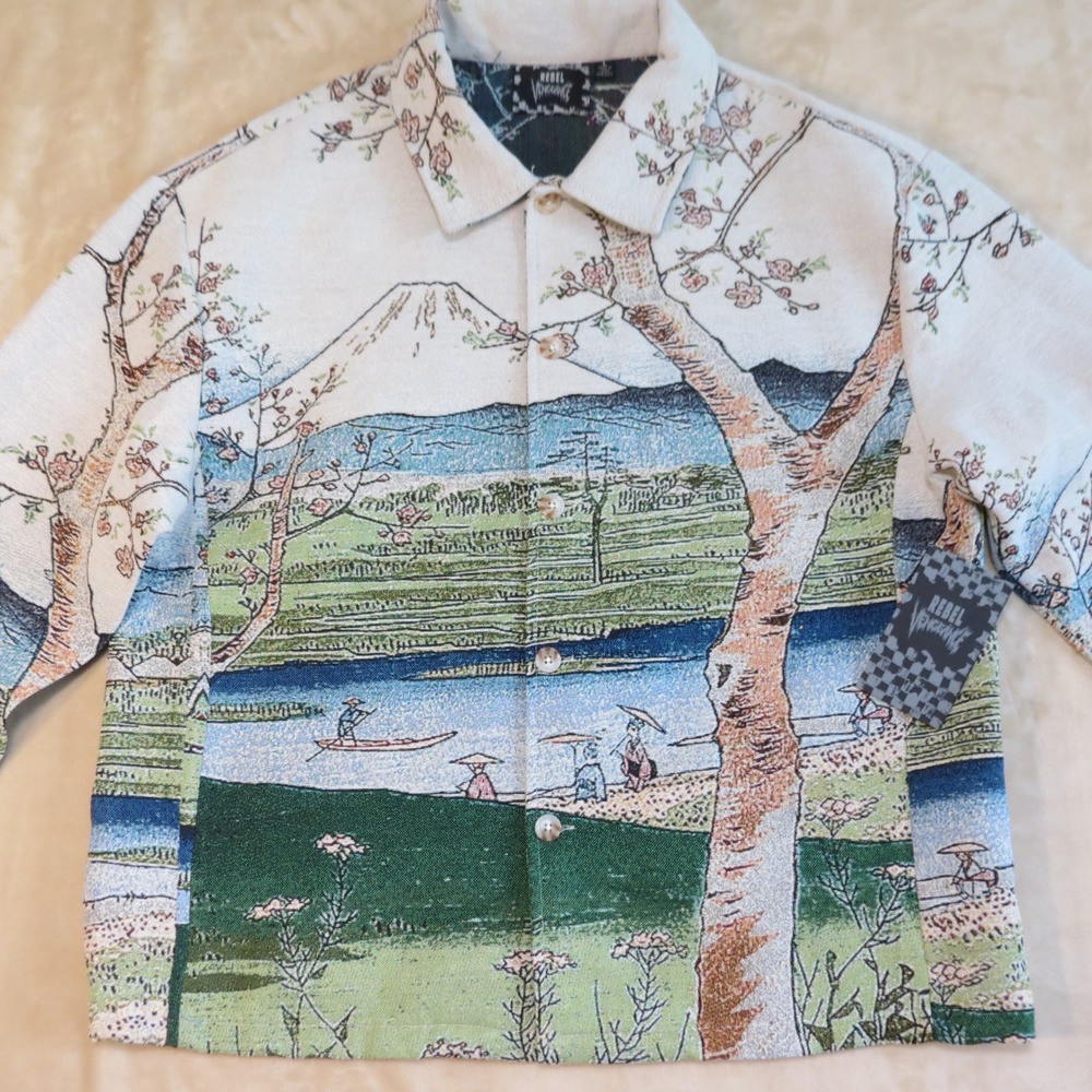 Rebel Vengeance Mens Large Tapestry Jacket Japanese Landscape Mount Fuji New
